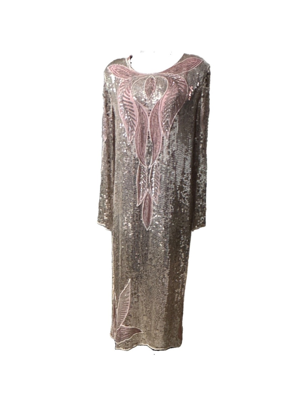 Sequin Long Sleeve Evening Caftan with Pink Appliqué